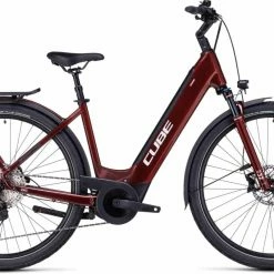 Cube Touring Hybrid EXC 625 Red N White Vélo Trekking électrique Col De Cygne